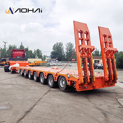7-axle Stretchable Liftable 70-ton Gooseneck Low Flatbed Semi-trailer with Hydraulic Tailboard