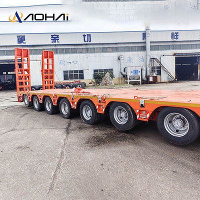 7-axle Stretchable Liftable 70-ton Gooseneck Low Flatbed Semi-trailer with Hydraulic Tailboard