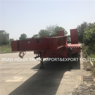 Leito semi Crane Transport Flatbed Gooseneck Trailer montado reboque de 3 eixos