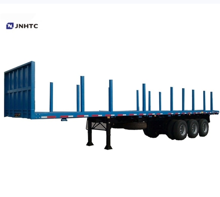 Reboque da cama lisa de SINOTRUK 3 Axle Flatbed Trailer Log Wood com coluna ereta