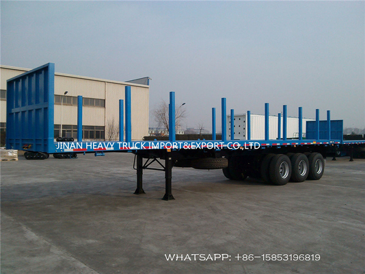 Reboque da cama lisa de SINOTRUK 3 Axle Flatbed Trailer Log Wood com coluna ereta