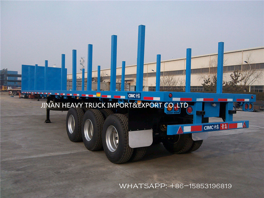 Reboque da cama lisa de SINOTRUK 3 Axle Flatbed Trailer Log Wood com coluna ereta